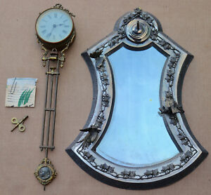 Antique Ansonia Mirror Mirrored Wall Mount Clock Hanger Swinging Sterling 1878