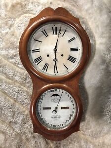 VINTAGE USA ITHACA CALENDAR Double Dial Strikes WEICHE Clock,CAREVD Walnut CASE.