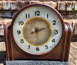 Vtg BEAUTIFUL Lackner Neon Glo Bakelite Electric Clock Art Deco WORKING!!!
