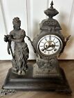 ANTIQUE ANSONIA FIGURAL STATUE CLOCK HARP PLAYER