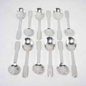 Christofle Laos Luc Lanel Art Deco Silverplate Oval Soup Spoons 8" 12pcs