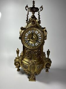 1877 French H&F BRASS GILT MANYEL CLOCK ANTIQUE  Serial #4336