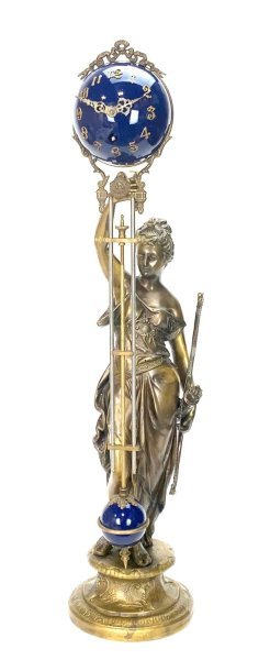 Large Mystery Brass Lady Diana 8 Day 4" Cobalt Blue Ball Swinging Clock