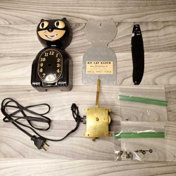 Antique Original Kit Cat Klock Late 1930s Metal Hands & Tail Black *Repair*