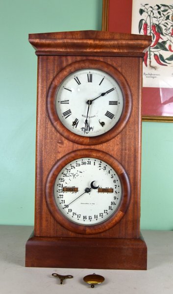 Antique Seth Thomas Parlor No. 3 Double Dial Calendar Clock