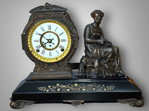 RARE 1898 Kroeber VENTURA Figural Bronze Enameled Mantel Clock Pandora WORKS!