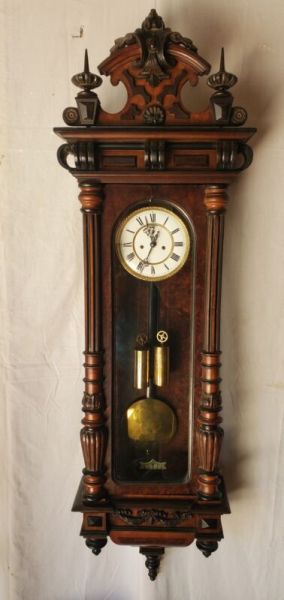 Vintage 2 Weight Vienna Regulator Wall Clock Fabrik Germania 1880-Needs Repair