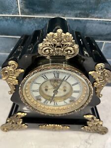 Antique ANSONIA "Andora" fully restored  Cast Iron Mantel Clock. 1901