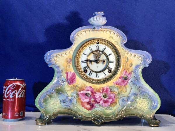 1882 ANTIQUE ANSONIA PORCELAIN STRIKES CLOCK,1755 GERMANY BONN PORCELAIN CASE