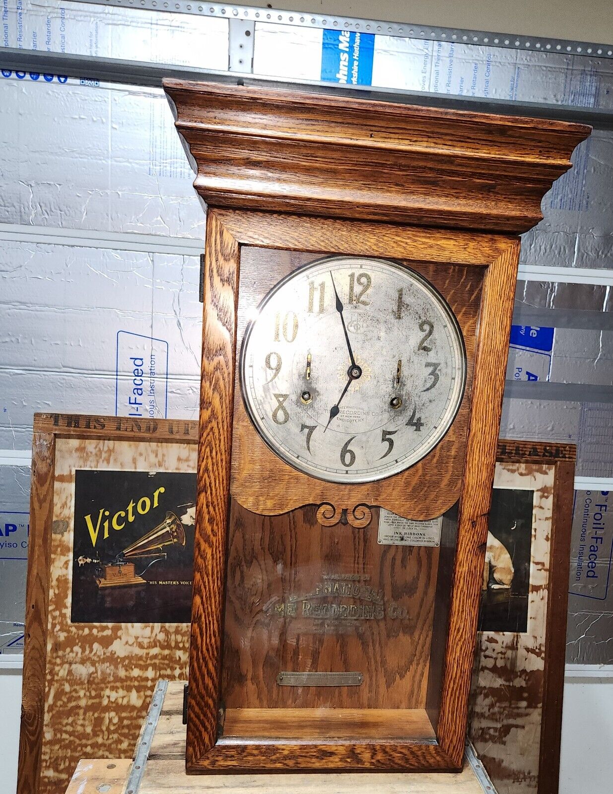 International Time Recording Co.  Quart Sawn Oak Jackson MI Railroad Clock