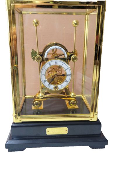 Fantastic 24K GOLD PLATED Grasshopper Escapement Skeleton Clock With 24K Display