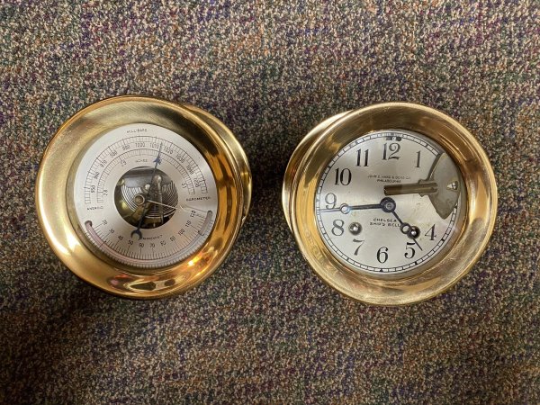UPDATE!! See Pics CHELSEA ANTIQUE SHIPS BELL CLOCK/BAROMETER~4 1/2" DIAL~BRASS~