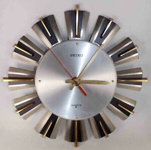 Store Display All Metal Vtg SEIKO Mid Century Starburst Wall Clock Made Japan