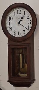 Antique New Haven Saturn Wall Regulator Clock Working Weight Driven c.1910