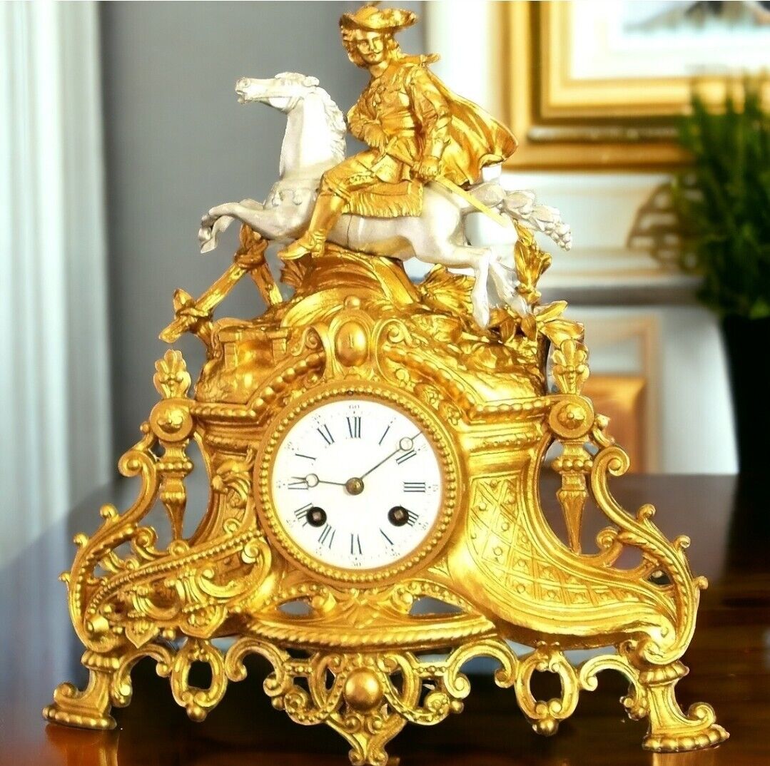 19century French Antique Ducommun Avignon Gold & Silver Mantle Clock
