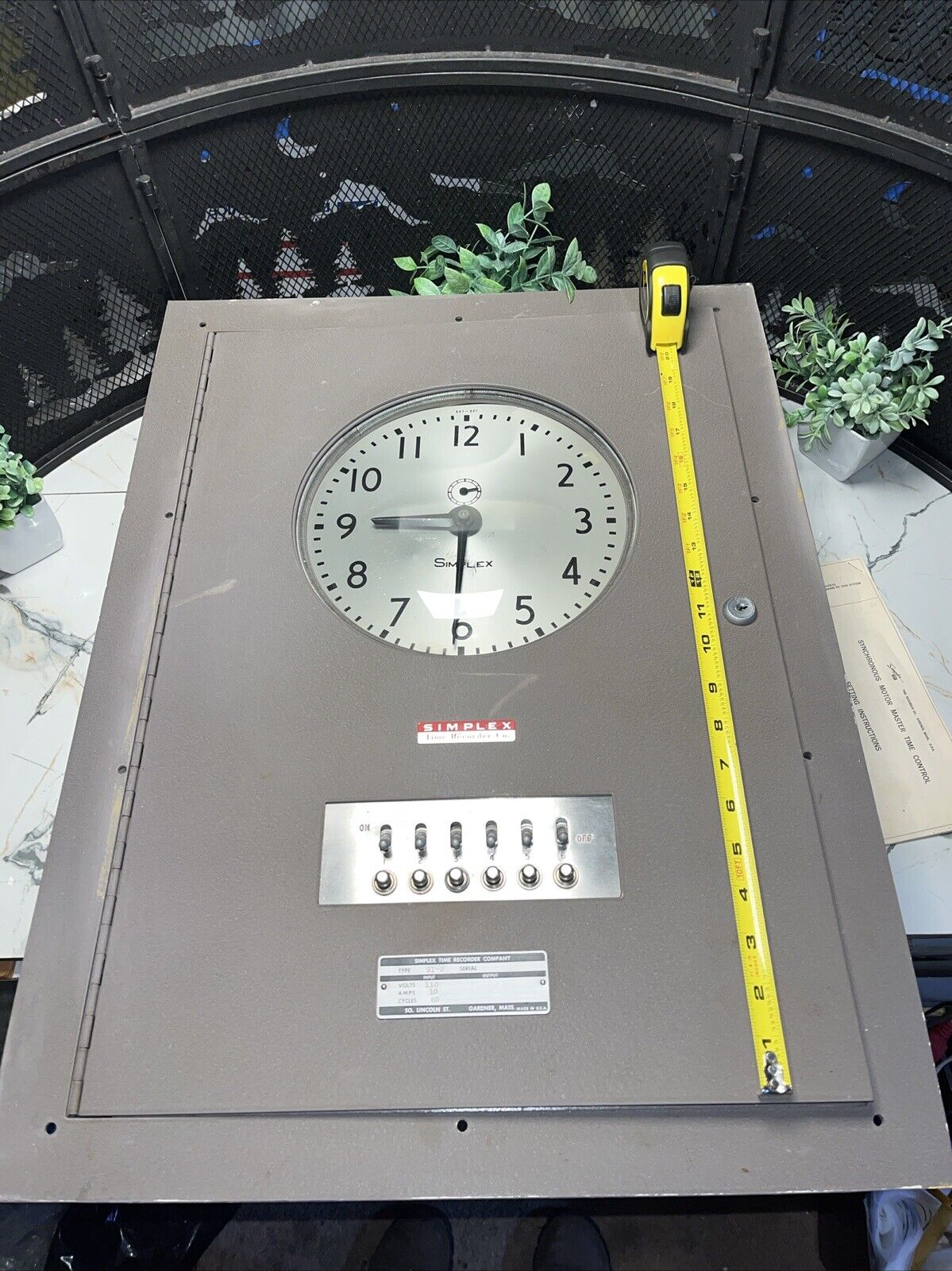 91-9 Vintage Simplex Bubble Glass Industrial In-Wall Master Clock Time Recorder