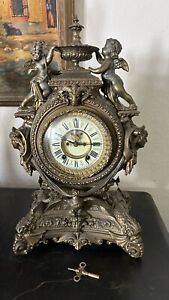 Antique Ansonia Fabulous Bronze Finish Clock Mythical Beasts Lady Eagle Cherub