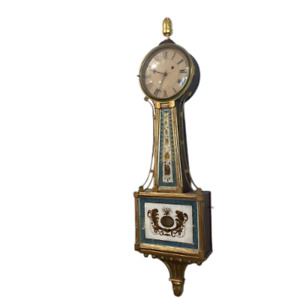 Likely Elmer O Stennes 1960’s Weight Driven Gold And Blue Banjo Clock
