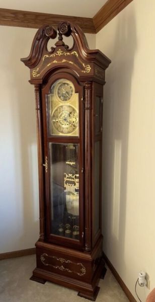 Pearl Commemorative Grandfather Clock Cherry Wood Inlaid Celestial CHICAGO