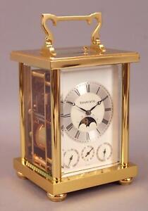 Repeater Carriage Clock Tiffany Moonphase Gold Gilt Bronze Alarm & Calendar