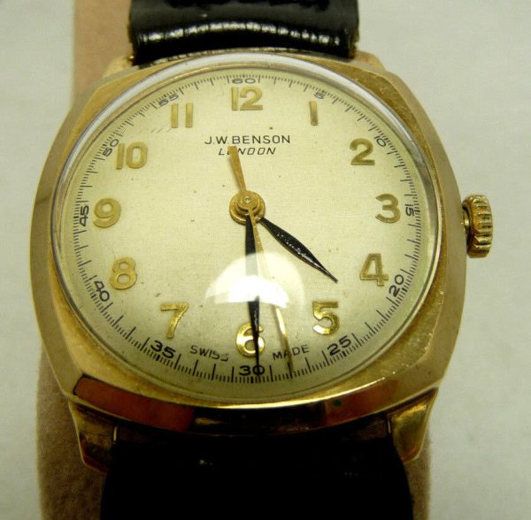 J.W. BENSON 9K SOLID GOLD 1940's ANTIQUE WATCH