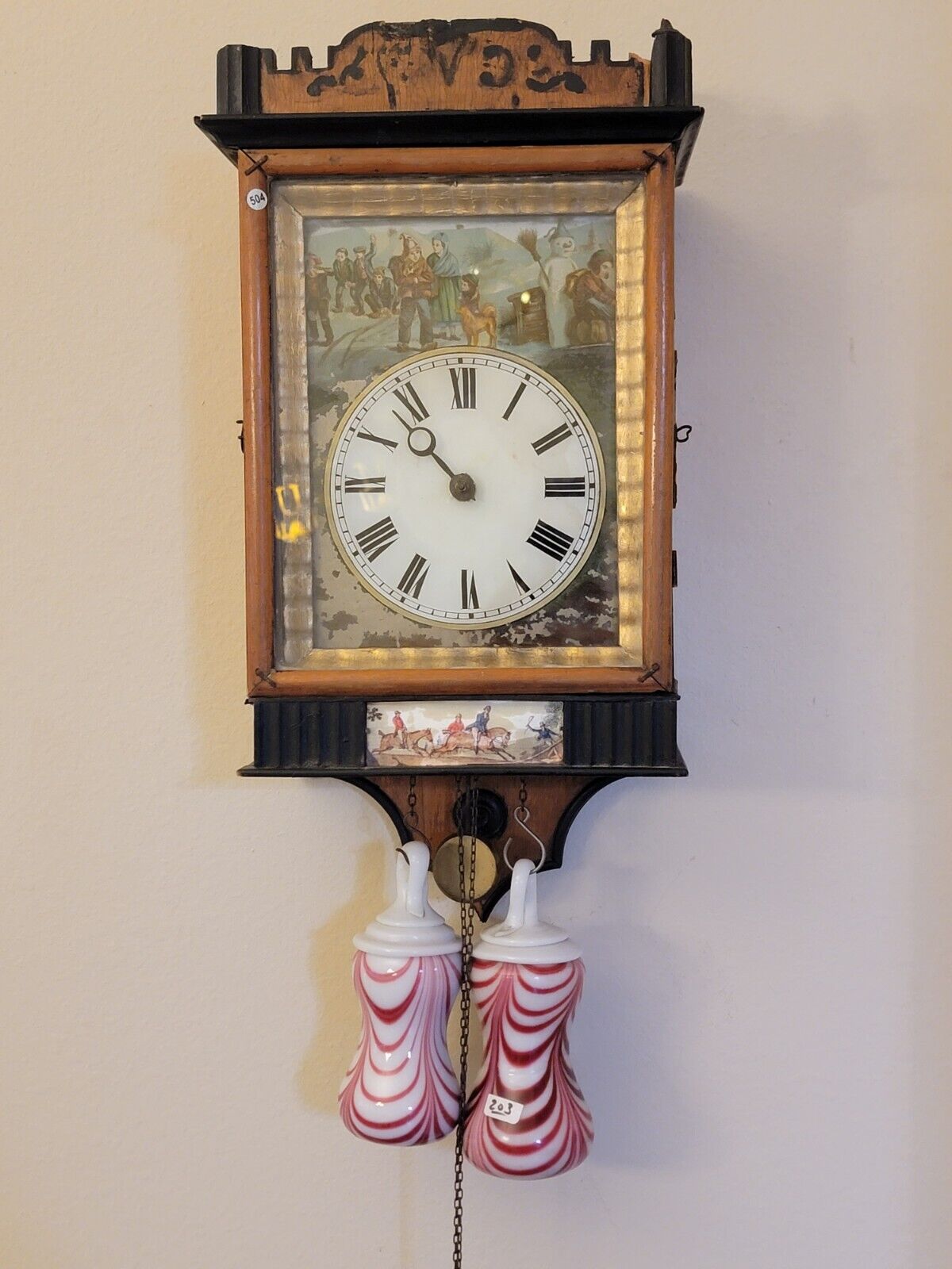 Rare One Of Kind 19th C French Victorian Wall Hanging Clock. Read Description.