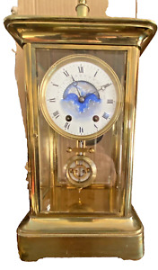 French c.1850 Crystal Regulator Clock VINCENTI with Moon Phase 4 Glass Gorgeous!