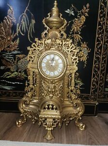 Imperial Italian Franz Hermle Italian German Brass Mantle Clock WORKS Gothic