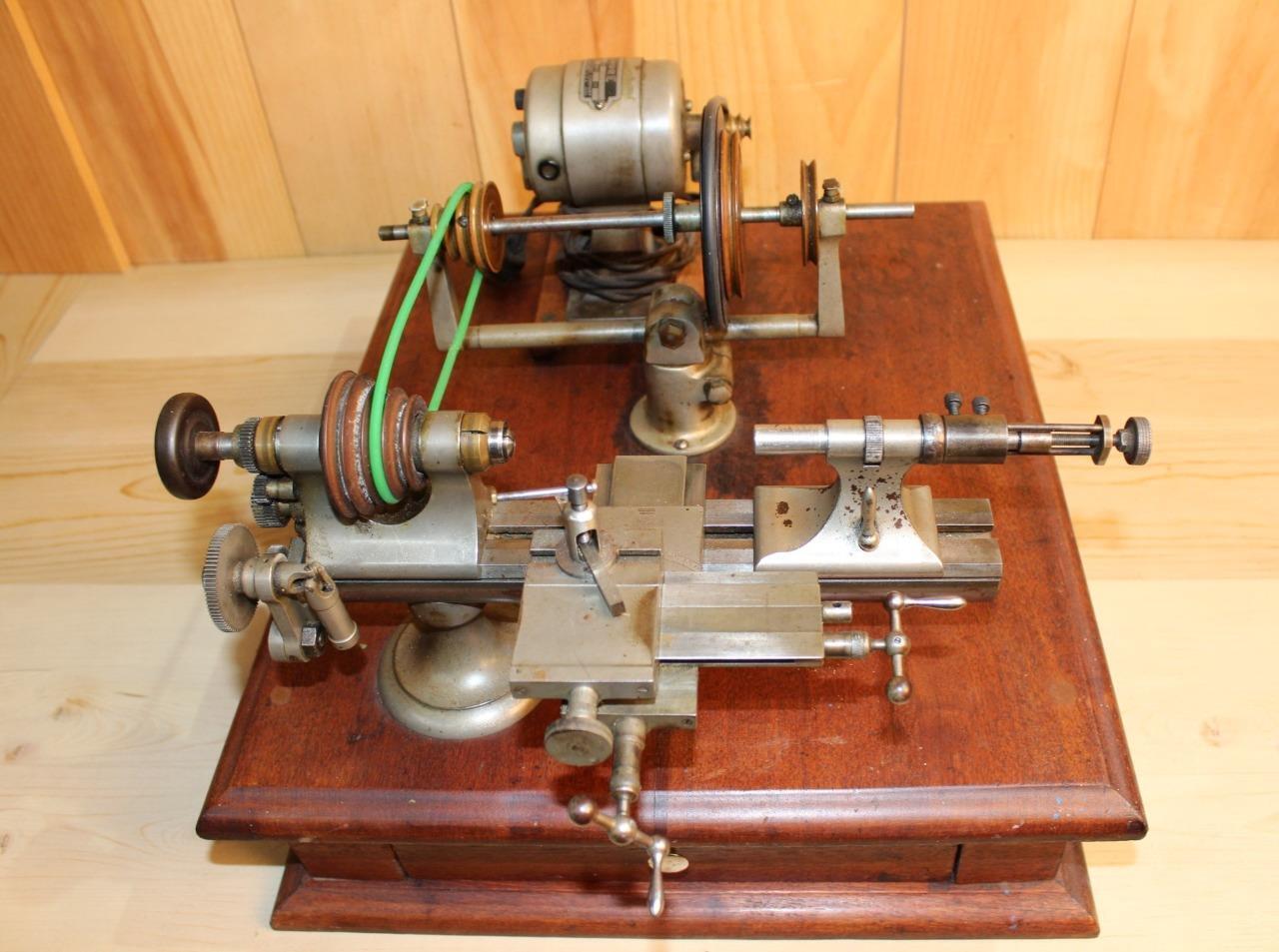 Vintage Jeweler's Watchmaker's Lathe ~ Solid Walnut Base W/ Drawer & Accessories