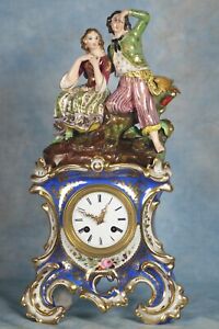 Antique French Empire Paris Porcelain Clock Silk Suspension Movement, ca 1840