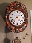 Antique French Morbier Comtoise Hand Painted Wall Clock: Circa 1890