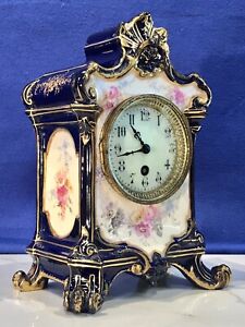 1890 ANTIQUE FRENCH KEY WOUND,PORCELAIN CLOCK ,W 1755 GERMANY ROYAL BONN CASE