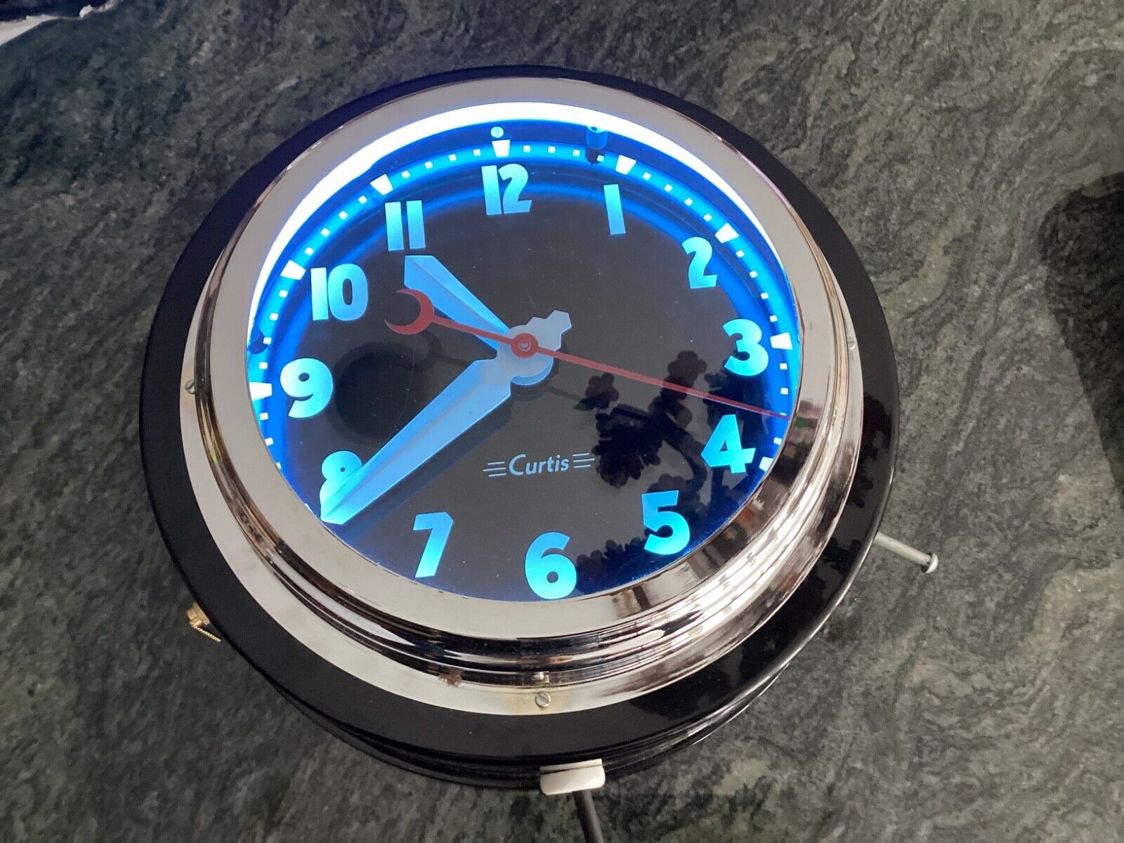 vintage style electric neon clock Curtis brand 14 inch blue color USA made 110 v