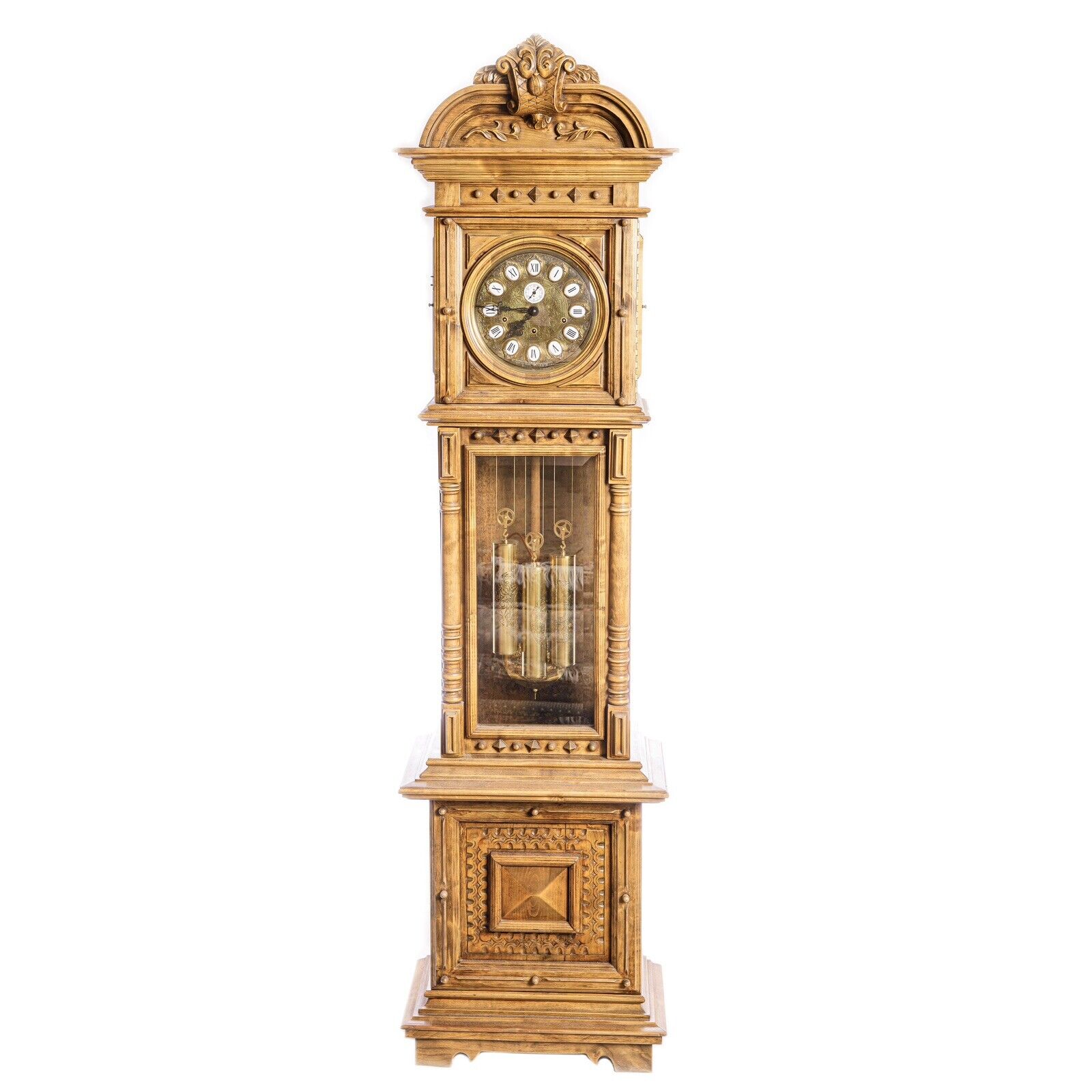 GAZO FAMILY  STRIKE TRIPLE CHIME CLOCK,SOLID WALNUT CASE,3 WEIGHTS DRIVEN