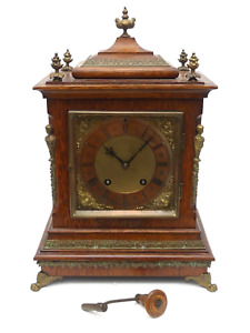 Antique 1888 German Lenzkirch Oak Brass Copper Dial Bracket Clock w/ Crank Key