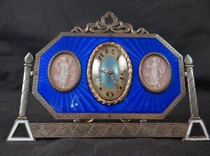Geneva Clock Co., Sterling silver-gilt desk clock RUNNING, PATE SUR PATE CAMEOS