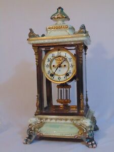 Large Ansonia Crystal Porcelain Regulator Clock Royal Bonn Shelf Clock Lion Feet