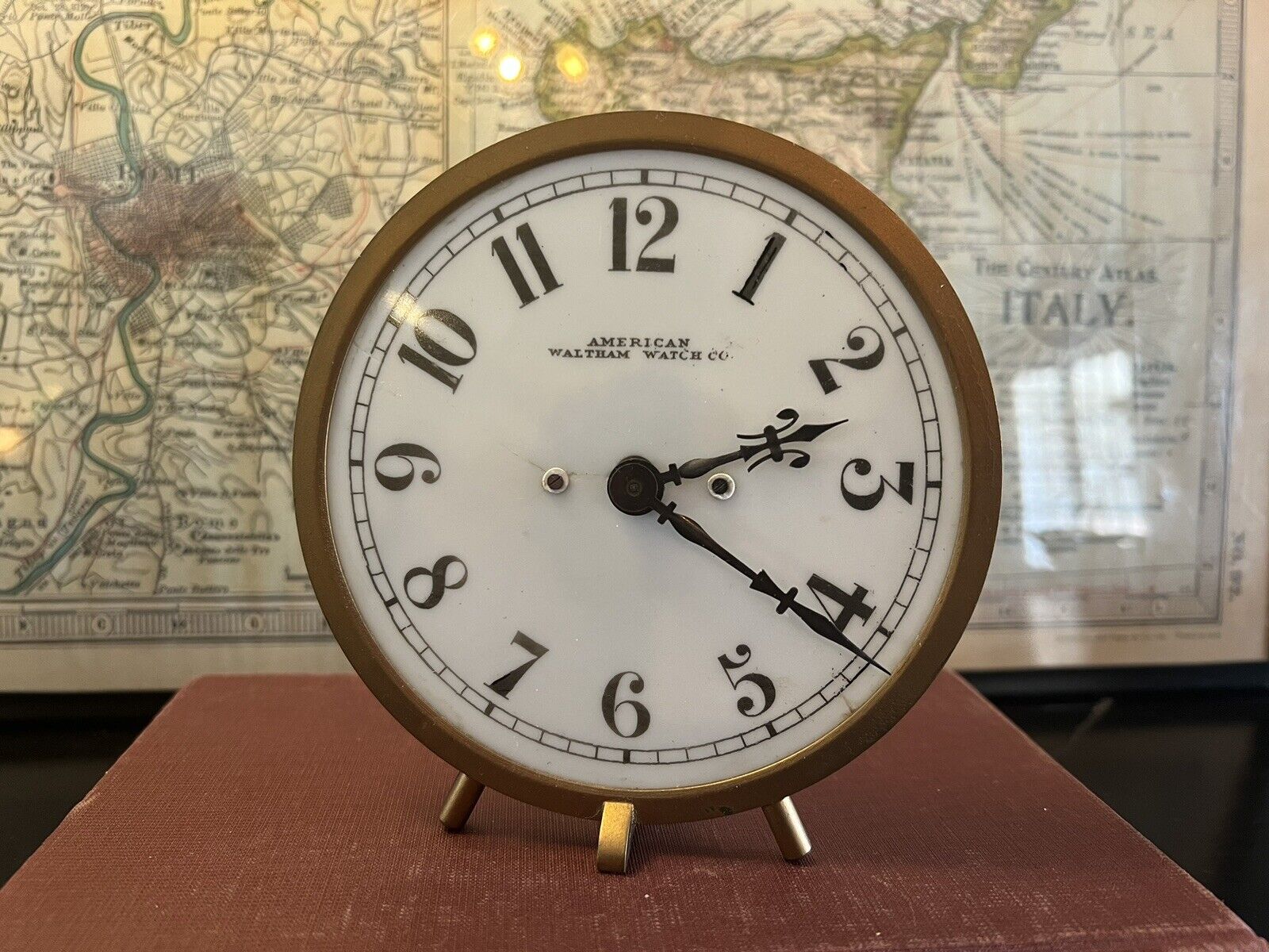 Gas Light Night Clock, American Waltham Watch Co, Brass, Opal Glass, circa 1885