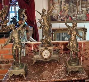 Antique Signed VICTOR ROUSSEAU French Mantel Clock - LA VICTOIRE Auguste Moreau