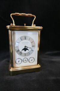 GARRARD LONDON BRASS CARRIAGE CLOCK MATTHEW NORMAN MOVEMENT W/ ROLLING MOON