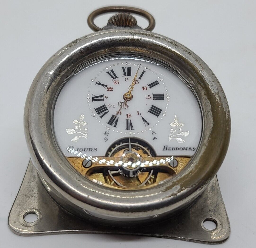 Antique Working 8 JOURS HEBDOMAS Square Base Swiss Fancy Victorian Desk Clock