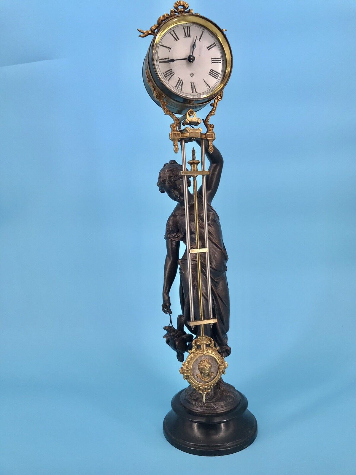 Original Antique USA Ansonia Figural Swing Clock,with mechanical Movement