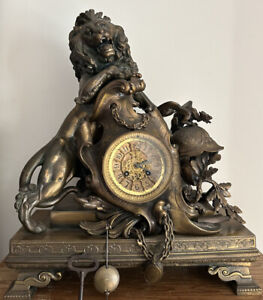 New ListingAntique Signed  E. Piat Spelter Figural Mantle Pendulum Clock With Key.