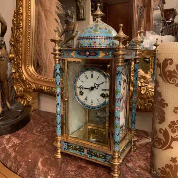 VINTAGE Asian  CLOISONNE /BRASS MANTEL /TABLE /CABINET CLOCK