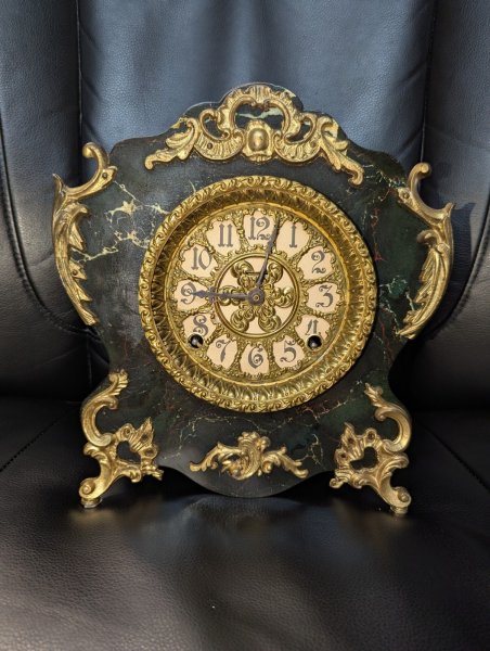 1897 - 1912 Ingraham Marbleite No. 2 Black Mantle Clock Cathedral USED NO KEYS