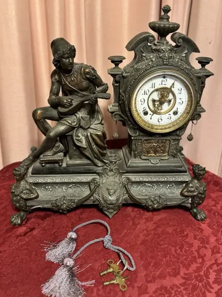 Antique Ansonia Clock Co. 1894 Bard Figural Mantle Clock