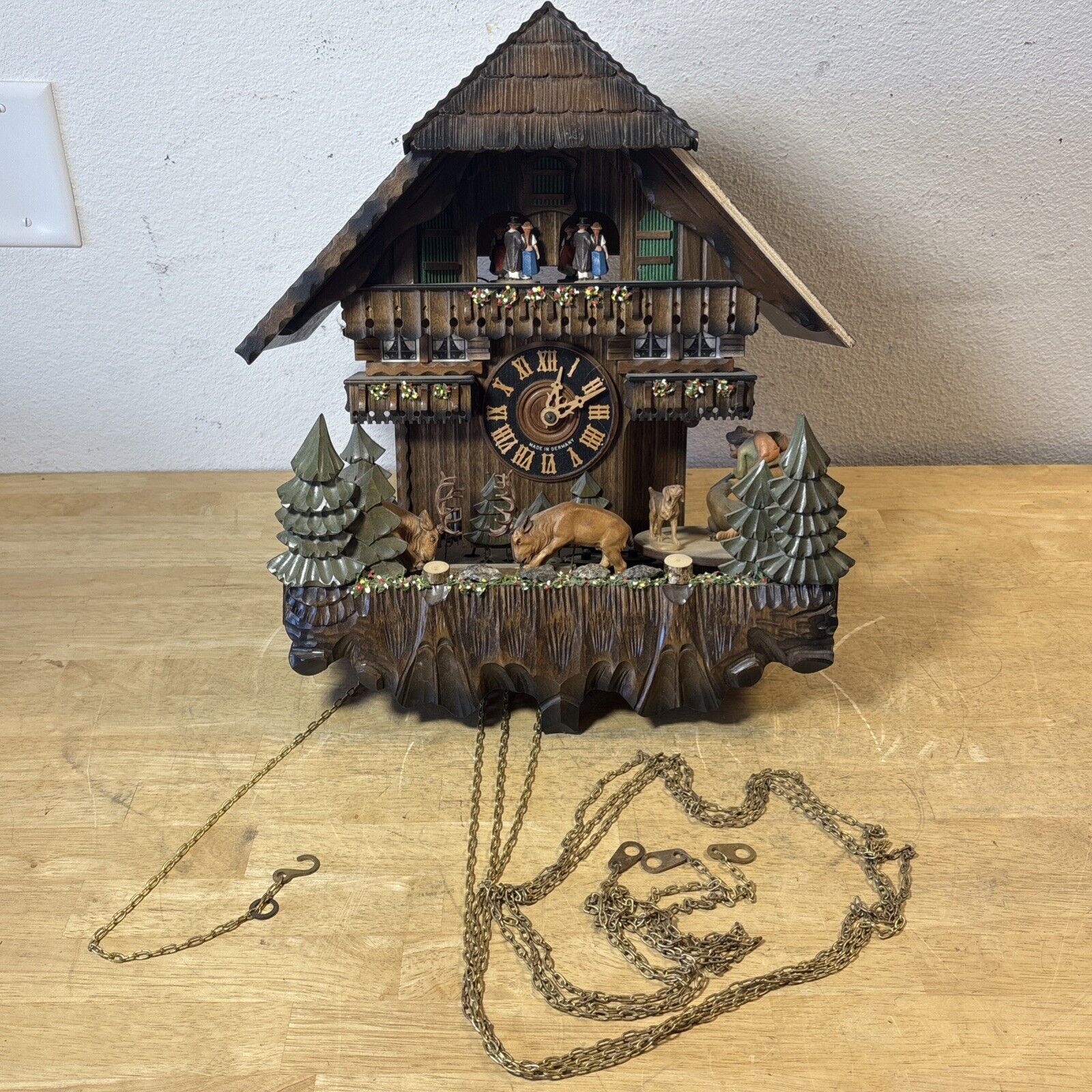 Authentic Hones German Black Forest 8 day Wood Chalet type Musical Cuckoo Clock