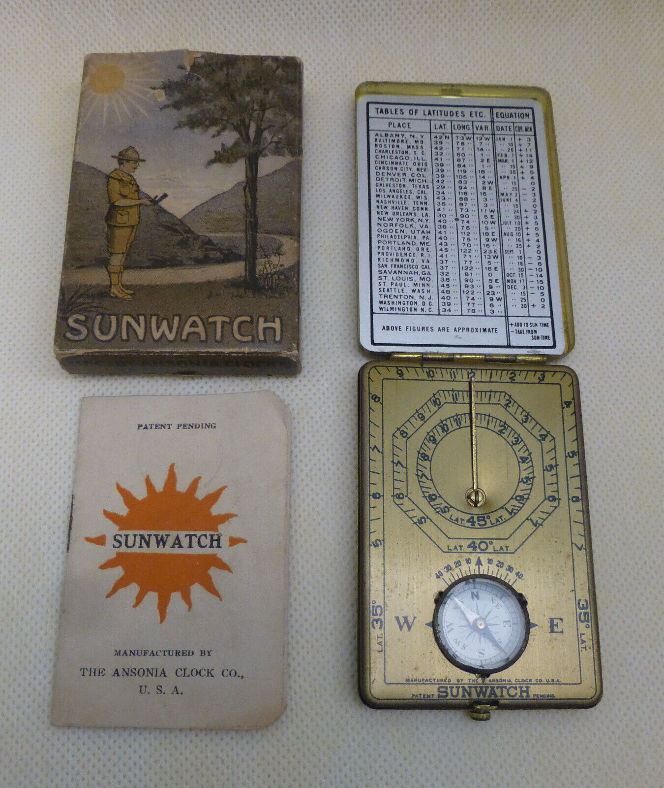 Antique Ansonia Boy Scout Sun Dial & Box & Booklet -Pristine Shape  -BEST OFFER-