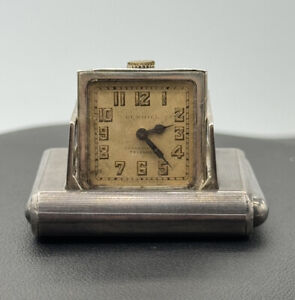 Art Deco Dunhill Sterling Silver Swiss Made Squeeze Travel Clock c. 1920s