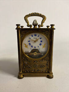 Running Vintage Circle Watch Co Hebdomas 8 Day Travel Watch Clock Ornate Brass
